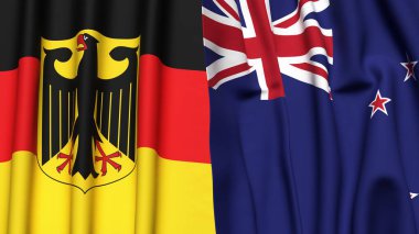 GERMANY VE YENİ ZEALAND bayrakları gerçekçi kumaş dokusuyla