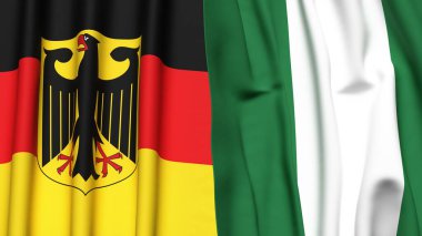 Gerçekçi kumaş dokusuna sahip Alman ve Nijerya bayrakları