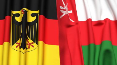 GERMANY Bayrakları ve gerçekçi kumaş dokusuna sahip OMAN