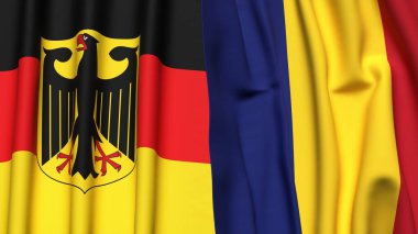 Gerçekçi kumaş dokusuna sahip Alman ve Roma bayrakları