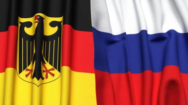 Gerçekçi kumaş dokusuna sahip Almanya ve Rusya bayrakları