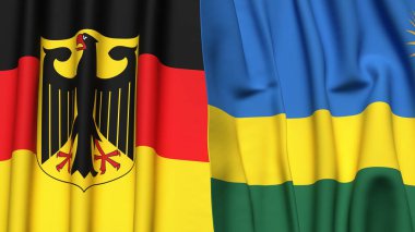 GERMANY ve Rwanda bayrakları gerçekçi kumaş dokusuyla