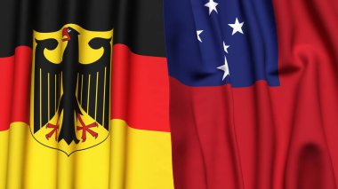 GERMANY ve SAMOA bayrakları gerçekçi kumaş dokusuyla