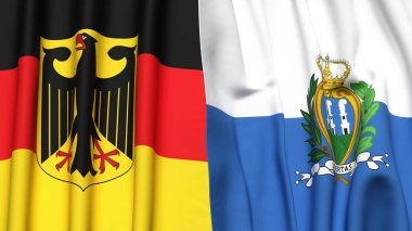 GERMANY ve SAN MARINO bayrakları gerçekçi kumaş dokusuyla
