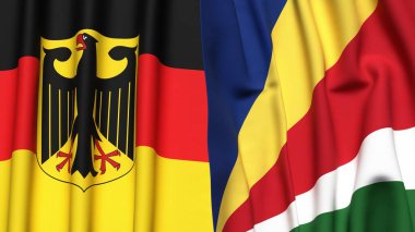 Gerçekçi kumaş dokusuna sahip Alman bayrakları ve SEYCHELLES