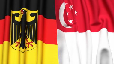 GERMANY ve SINGAPORE bayrakları gerçekçi kumaş dokusuyla