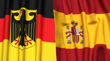Gerçekçi kumaş dokusuna sahip Alman ve İspanyol bayrakları