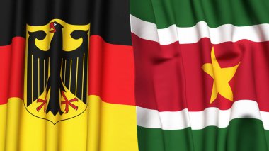GERMANY ve SURINAME bayrakları gerçekçi kumaş dokusuyla