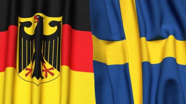 Gerçekçi kumaş dokusuna sahip Alman bayrakları ve SWEDEN