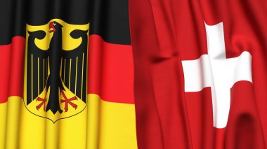 Gerçekçi kumaş dokusuna sahip ALMANY ve SWitzERLAND bayrakları