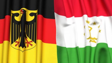 GERMANY ve TAJIKISTAN bayrakları gerçekçi kumaş dokusuna sahip