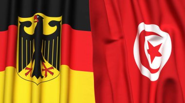 GERMANY Bayrakları ve gerçekçi kumaş dokusuna sahip TUNISIA