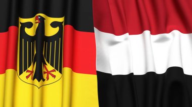 GERMANY Bayrakları ve gerçekçi kumaş dokusuna sahip YEMEN