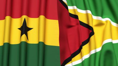GANA ve GUYANA bayrakları gerçekçi kumaş dokusuyla