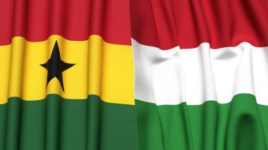 GANA ve HUNGARY bayrakları gerçekçi kumaş dokusuyla