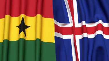 GANA ve ICELAND bayrakları gerçekçi kumaş dokusuyla