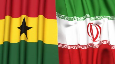 GANA ve İRAN bayrakları gerçekçi kumaş dokusuna sahip