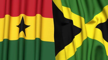 GANA ve JAMAICA bayrakları gerçekçi kumaş dokusuyla