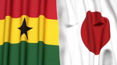 GANA ve JAPONYA bayrakları gerçekçi kumaş dokusuyla