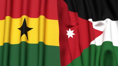 GANA ve JORDAN bayrakları gerçekçi kumaş dokusuyla
