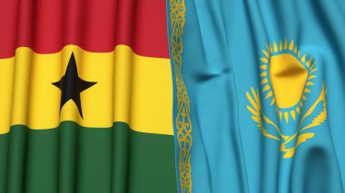 Gerçek kumaş dokusuna sahip GHANA ve KAZAKHSTAN bayrakları