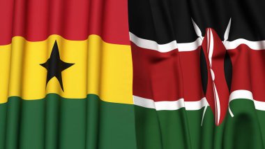 GANA ve KENYA bayrakları gerçekçi kumaş dokusuyla