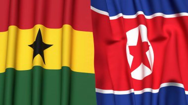 Gerçek kumaş dokusuna sahip GHANA ve KOREA Kuzey Bayrakları