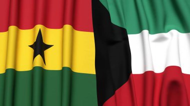 GANA ve KUWAIT bayrakları gerçekçi kumaş dokusuyla