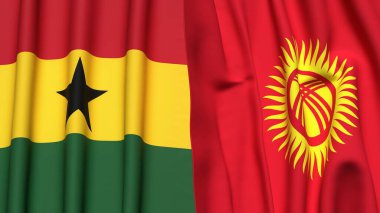 Gerçek kumaş dokusuna sahip GHANA ve KYRGYZSTAN bayrakları