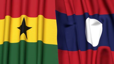 Gerçek kumaş dokusuna sahip GHANA ve LAOS bayrakları