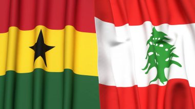 GANA ve LEBANON bayrakları gerçekçi kumaş dokusuyla