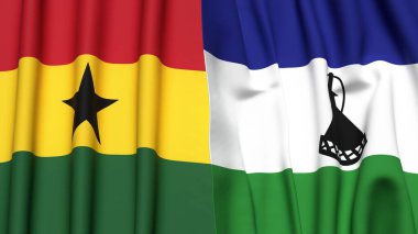 GANA ve LESOTHO bayrakları gerçekçi kumaş desenli