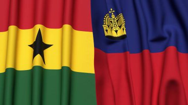 Gerçek kumaş dokusuna sahip GHANA ve LIECHTENSTEIN bayrakları