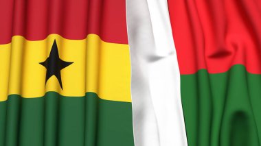 Gerçek kumaş dokusuna sahip GHANA ve MADAGASCAR bayrakları
