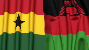 GANA ve MALAWI bayrakları gerçekçi kumaş dokusuyla