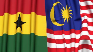 Gerçek kumaş dokusuna sahip GHANA ve MALAYSIA bayrakları
