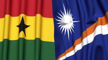 Gerçek kumaş dokusuna sahip GHANA ve MARSHALL Adaları bayrakları