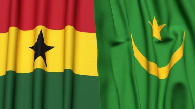 Gerçekçi kumaş dokusuna sahip GHANA ve MAURITANIA bayrakları