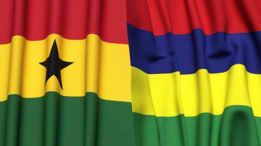 Gerçekçi kumaş dokusuna sahip GHANA ve MAURITIUS bayrakları