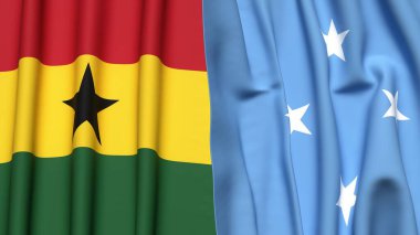 Gerçekçi kumaş dokusuna sahip GHANA ve MICRONEZYA bayrakları