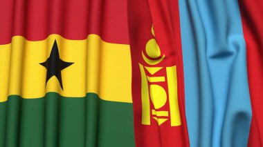 Gerçek kumaş dokusuna sahip GHANA ve Mongolya bayrakları