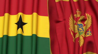 Gerçek kumaş dokusuna sahip GHANA ve MONTENEGRO bayrakları