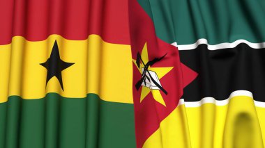 GANA ve MOZAMBIQUE bayrakları gerçekçi kumaş dokusuyla