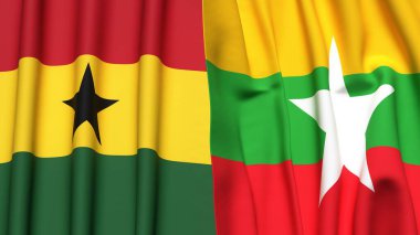 GANA ve Myanmar bayrakları gerçekçi kumaş dokusuyla