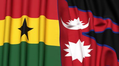 GANA ve NEPAL bayrakları gerçekçi kumaş dokusuyla