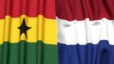 GANA ve NETHERLANDS bayrakları gerçekçi kumaş dokusuyla
