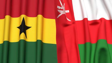 GANA ve OMAN bayrakları gerçekçi kumaş dokusuyla