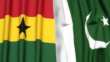 Gerçek kumaş dokusuna sahip GHANA ve PAKISTAN bayrakları
