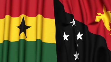 GANA ve PAPUA 'nın bayrakları Gerçekçi kumaş dokusuna sahip yeni GUINEA