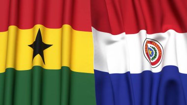 GANA ve PARAGUAY bayrakları gerçekçi kumaş dokusuyla